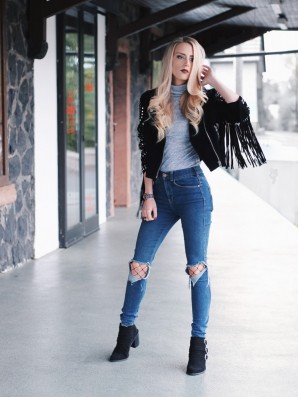 Fishnet Tights x Ripped Jeans LauraSimon8 Freizeit Streetwear Bilder Style my Fashion