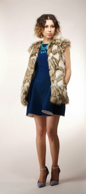 neoprene dress and fur vest | Style my Fashion