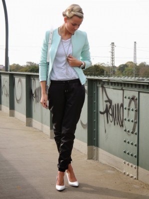 Leather Pants and Peplum Candy Jacket... | Style my Fashion