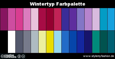 Farbpalette Farben Wintertyp - Typberatung - Farbberatung - Infografik - Infographic
